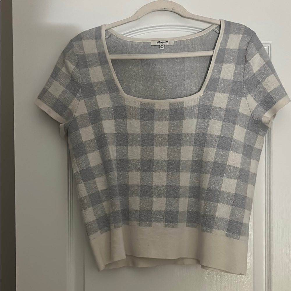 Madewell Blue and Cream Gingham Sweater Shirt
